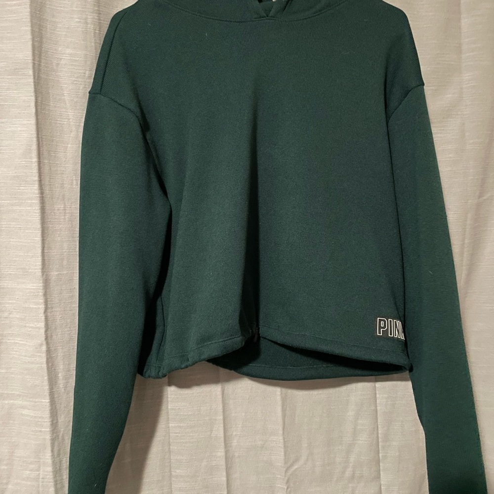 Green Cropped Hoodie Sweatshirt - Pink